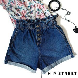 NO BOUNDARIES High Paper Bag Waist Button Front Stretch Jean Shorts S